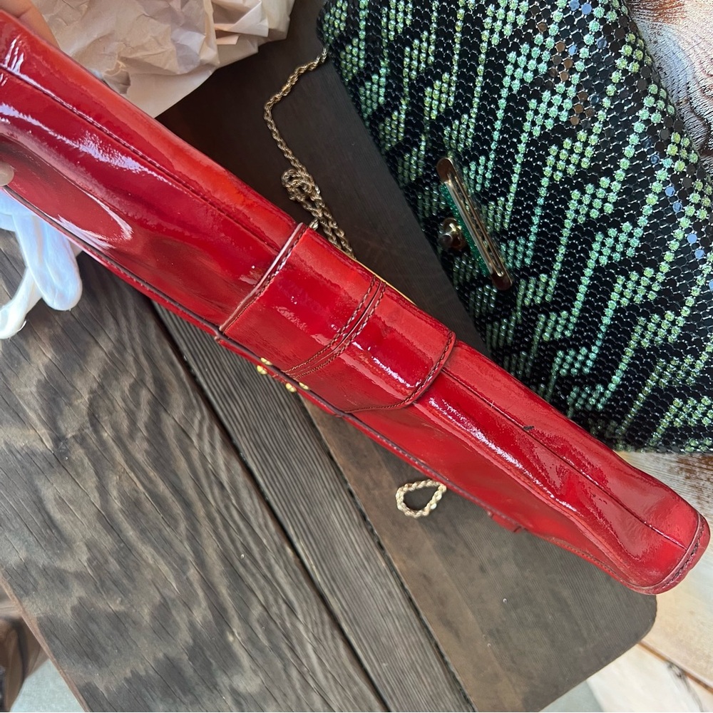 VINTAGE COLE HAAN Red Patent Leather Art Deco  Clutch - Picture 12 of 14